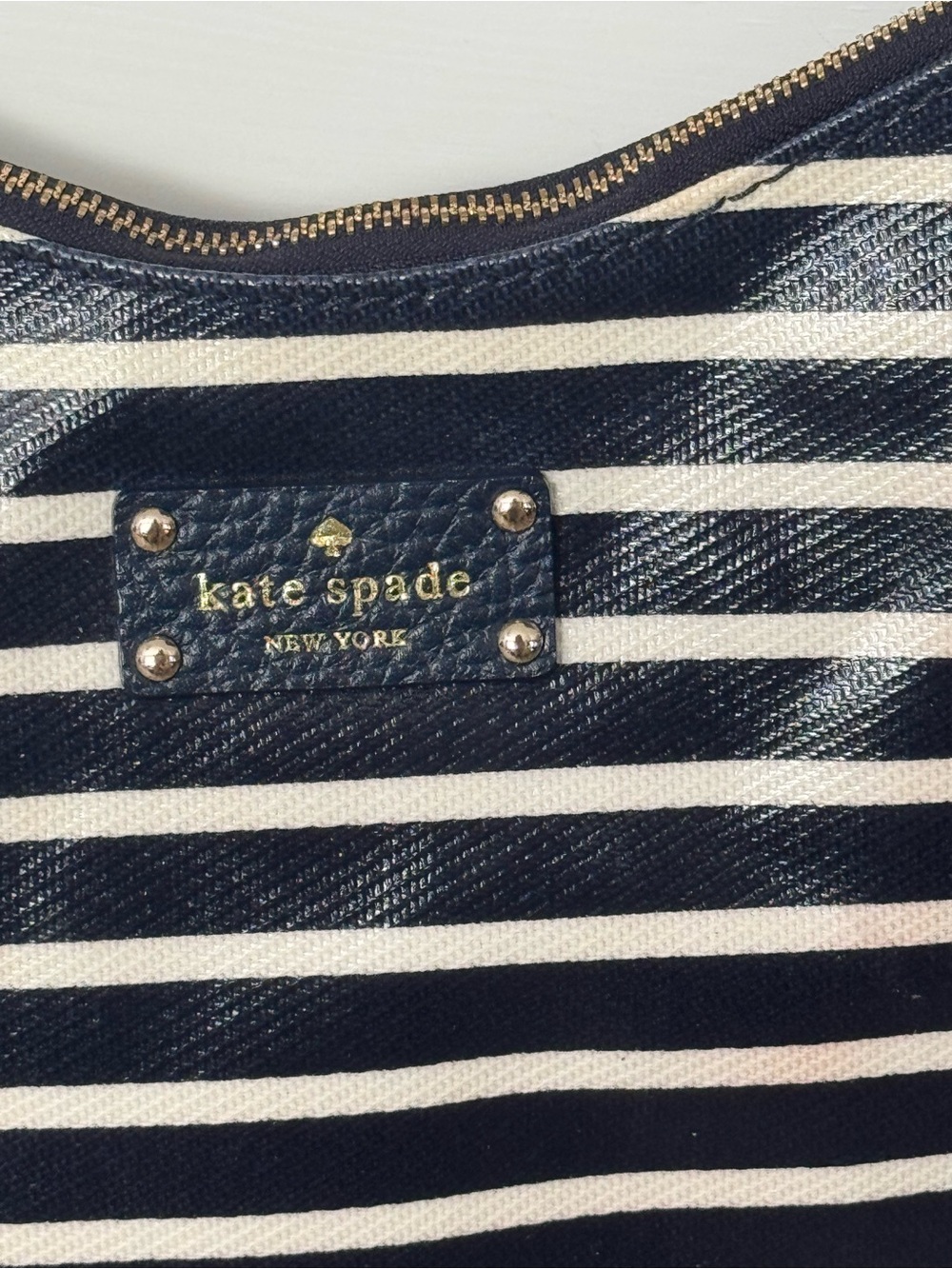 kate spade new york Grove Court Stripe-Mina Hobo Navy Blue and White - Picture 5 of 10